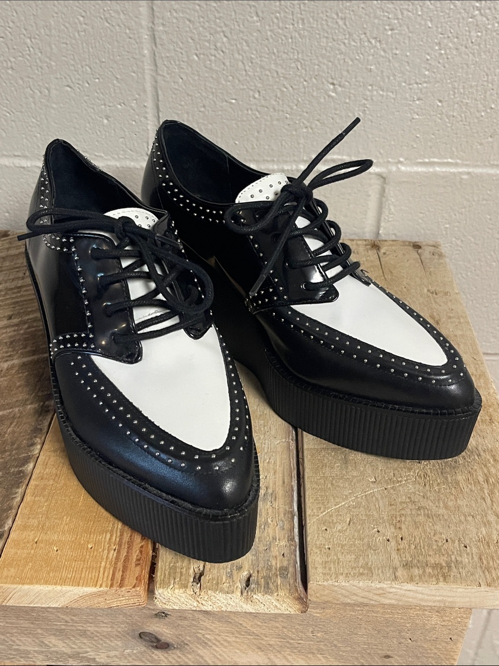 Gianni Bini Black and White Studded Platform Oxfords